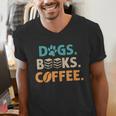 Dogs Books Coffee Reading Book Lover Men's V-Neck T-Shirt Dogs Books Coffee Reading Book Lover Men's V-Neck T-Shirt