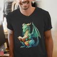 Dragon With Book Men's V-Neck T-Shirt Dragon With Book Men's V-Neck T-Shirt