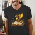 Dragon Fantasy Book Lover Bookish Reader Bookworm Wildflower Men's V-Neck T-Shirt