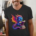 Dragon Reading a Book Bookworm Book Lover Men's V-Neck T-Shirt Dragon Reading a Book Bookworm Book Lover Men's V-Neck T-Shirt
