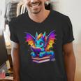 Dragon Reading a Book Bookworm Book Men's V-Neck T-Shirt Dragon Reading a Book Bookworm Book Men's V-Neck T-Shirt