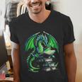 Dragon Reading Books Bookworm Men's V-Neck T-Shirt Dragon Reading Books Bookworm Men's V-Neck T-Shirt