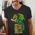 Dragon Reading Books Matching Bookworm Readers Librarian Men's V-Neck T-Shirt Dragon Reading Books Matching Bookworm Readers Librarian Men's V-Neck T-Shirt