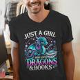 Dragon Reading Just A Girl Who Loves Dragons And Books Men's V-Neck T-Shirt Dragon Reading Just A Girl Who Loves Dragons And Books Men's V-Neck T-Shirt