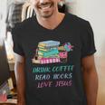 Drink Coffee Read Books Love Jesus Christian Religious God Men's V-Neck T-Shirt Drink Coffee Read Books Love Jesus Christian Religious God Men's V-Neck T-Shirt