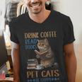 Drink Coffee Read Books Pet Cats Be Happy Bookworm Men's V-Neck T-Shirt