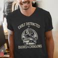 Easily Distracted By Books And Dragons Book Dragon Lover Men's V-Neck T-Shirt