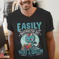 Easily Distracted By Books And Dragons Nerds Men's V-Neck T-Shirt