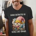 Easily Distracted By Books And Gnomes Book Reading Gnome Men's V-Neck T-Shirt Easily Distracted By Books And Gnomes Book Reading Gnome Men's V-Neck T-Shirt