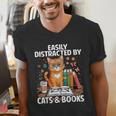 Easily Distracted By Cats And Books Book Lover Cat Men's V-Neck T-Shirt Easily Distracted By Cats And Books Book Lover Cat Men's V-Neck T-Shirt