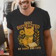 Easily Distracted By Cats And Books Cute Cat Book Lover Men's V-Neck T-Shirt Easily Distracted By Cats And Books Cute Cat Book Lover Men's V-Neck T-Shirt