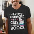 Easily Distracted By Cats And Books Cute Cat And Book Lovers Men's V-Neck T-Shirt Easily Distracted By Cats And Books Cute Cat And Book Lovers Men's V-Neck T-Shirt