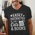 Easily Distracted By Cats And Books Reading Apparel Men's V-Neck T-Shirt