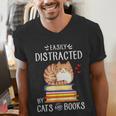 Easily Distracted By Cats And Books Reading Lover Bookish Men's V-Neck T-Shirt