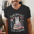Easily Distracted By Cats And Books Reading Men's V-Neck T-Shirt