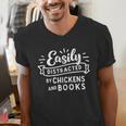 Easily Distracted By Chickens And Books Farm Men's V-Neck T-Shirt Easily Distracted By Chickens And Books Farm Men's V-Neck T-Shirt