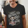 Easily Distracted By Dogs And Books Reader Animal Dog Men's V-Neck T-Shirt Easily Distracted By Dogs And Books Reader Animal Dog Men's V-Neck T-Shirt