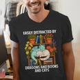Easily Distracted By Dragons Books Cats Fantasy Book Lover Men's V-Neck T-Shirt Easily Distracted By Dragons Books Cats Fantasy Book Lover Men's V-Neck T-Shirt