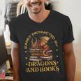 Easily Distracted By Dragons And Books Fantasy Book Lover Men's V-Neck T-Shirt Easily Distracted By Dragons And Books Fantasy Book Lover Men's V-Neck T-Shirt