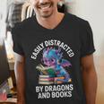 Easily Distracted By Dragons And Books Men's V-Neck T-Shirt