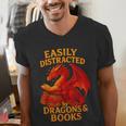 Easily Distracted By Dragons And Books Reading Men's V-Neck T-Shirt Easily Distracted By Dragons And Books Reading Men's V-Neck T-Shirt