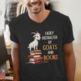 Easily Distracted By Goats And Books Goats And Book Reading Men's V-Neck T-Shirt Easily Distracted By Goats And Books Goats And Book Reading Men's V-Neck T-Shirt