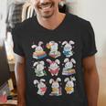 Easter Teacher Cute Bunny Reding Books Librarian Bookworm Men's V-Neck T-Shirt Easter Teacher Cute Bunny Reding Books Librarian Bookworm Men's V-Neck T-Shirt