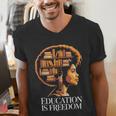 Education Is Freedom Afro Woman Book Illustration Men's V-Neck T-Shirt Education Is Freedom Afro Woman Book Illustration Men's V-Neck T-Shirt