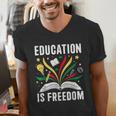 Education Is Freedom Books History Teacher Kids Men's V-Neck T-Shirt Education Is Freedom Books History Teacher Kids Men's V-Neck T-Shirt