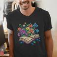 Enchanted Open Book With Blooming Flowers Men's V-Neck T-Shirt