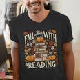 Fall In Love With Reading Book Autumn Pumpkins And Teachers Men's V-Neck T-Shirt Fall In Love With Reading Book Autumn Pumpkins And Teachers Men's V-Neck T-Shirt