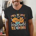 Fall In Love With Reading Thanksgiving Pumpkin Book Lover Men's V-Neck T-Shirt Fall In Love With Reading Thanksgiving Pumpkin Book Lover Men's V-Neck T-Shirt
