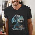 Fantasy Dragon Reading Magical Book Lover Halloween Vibes Men's V-Neck T-Shirt