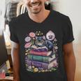 Fantasy Drama Tragedy Cute Cat Book Lover Readers Librarians Men's V-Neck T-Shirt Fantasy Drama Tragedy Cute Cat Book Lover Readers Librarians Men's V-Neck T-Shirt
