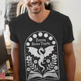 Fantasy Drama Tragedy Dragon Book Magic Gothic Moon Phases Men's V-Neck T-Shirt Fantasy Drama Tragedy Dragon Book Magic Gothic Moon Phases Men's V-Neck T-Shirt