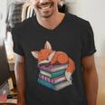 Fox Reading Book Pajama Sleep Men's V-Neck T-Shirt Fox Reading Book Pajama Sleep Men's V-Neck T-Shirt