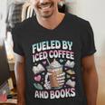 Fueled By Iced Coffee And Books Book Lover Retro Men's V-Neck T-Shirt
