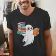 Ghost Reading Books Halloween Library Men's V-Neck T-Shirt