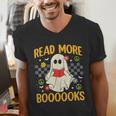 Ghost Reading Books Teacher Student Halloween Read More Book Men's V-Neck T-Shirt Ghost Reading Books Teacher Student Halloween Read More Book Men's V-Neck T-Shirt