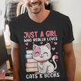 Girl Who Loves Cats And Books Cute Men's V-Neck T-Shirt