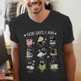 God Says I Am Cat Book Lover Christian Cute Jesus Girls Kids Men's V-Neck T-Shirt God Says I Am Cat Book Lover Christian Cute Jesus Girls Kids Men's V-Neck T-Shirt