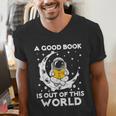 Good Book Is Out Of This World Astronaut Moon Space Reading Men's V-Neck T-Shirt Good Book Is Out Of This World Astronaut Moon Space Reading Men's V-Neck T-Shirt