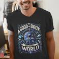 A Good Book Is Out Of This World Shirt Astronaut Reading Men's V-Neck T-Shirt A Good Book Is Out Of This World Shirt Astronaut Reading Men's V-Neck T-Shirt