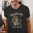 Good Girls Read Bad Books Vintage Skeleton Reader Men's V-Neck T-Shirt