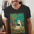 Groovy Ghost Reading Book Cat Halloween Ghost Teacher Men's V-Neck T-Shirt