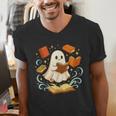 Halloween Cute Ghost Shirt Reading Books Ghost Men's V-Neck T-Shirt Halloween Cute Ghost Shirt Reading Books Ghost Men's V-Neck T-Shirt