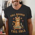 Halloween Fully Booked This Fall Book Ginger Cat Reading Men's V-Neck T-Shirt