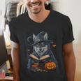 Halloween Girls Boys Cute Wolf Book Pumpkin Kids Halloween Men's V-Neck T-Shirt
