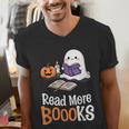Halloween Teacher Women Cute Reading Ghost Read More Books Men's V-Neck T-Shirt