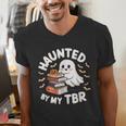 Haunted By My TBR Cute Ghost Book Reading Teacher Halloween Men's V-Neck T-Shirt Haunted By My TBR Cute Ghost Book Reading Teacher Halloween Men's V-Neck T-Shirt